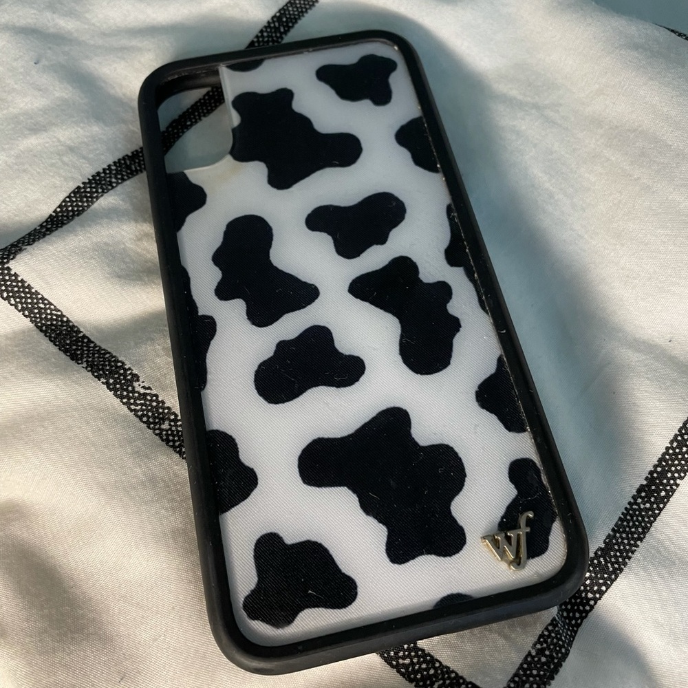 Wildflower iphone X case - black & white cow print